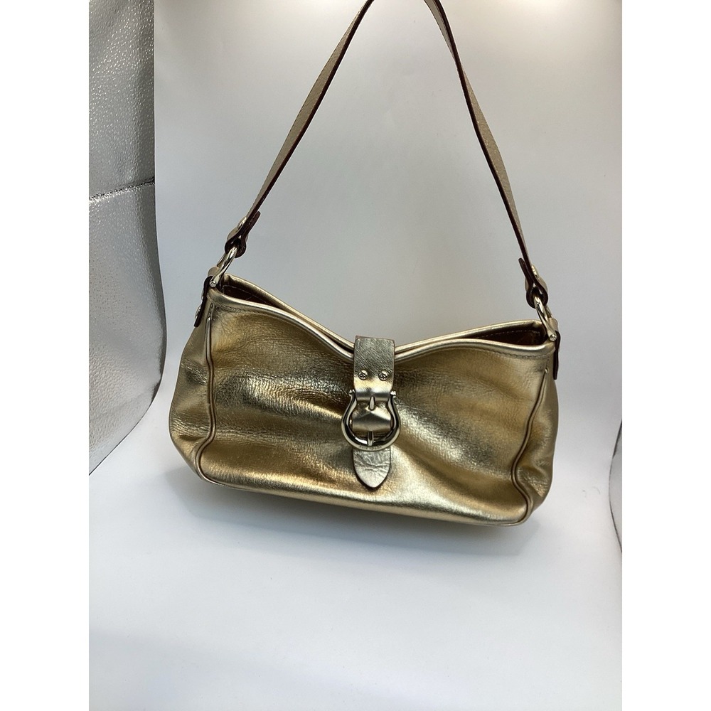 KATE SPADE Gold Metallic Leather Hobo Purse Shoulder Bag Authentic Gorgeous